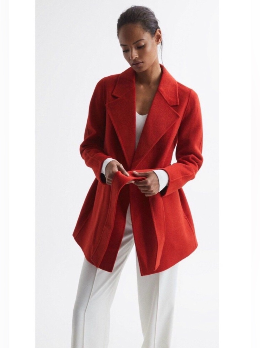 Stunning REISS Red Wool Blend Wrap Coat Premium Size 8